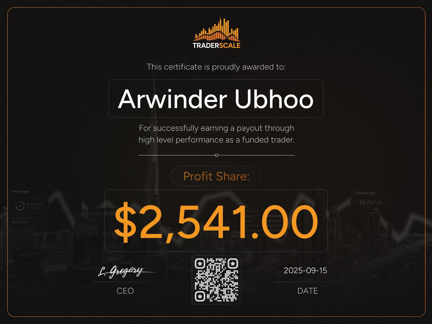 Traderscale Certificate